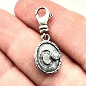 Silpada Womens Charm Sterling Silver Crystal Initial "C"